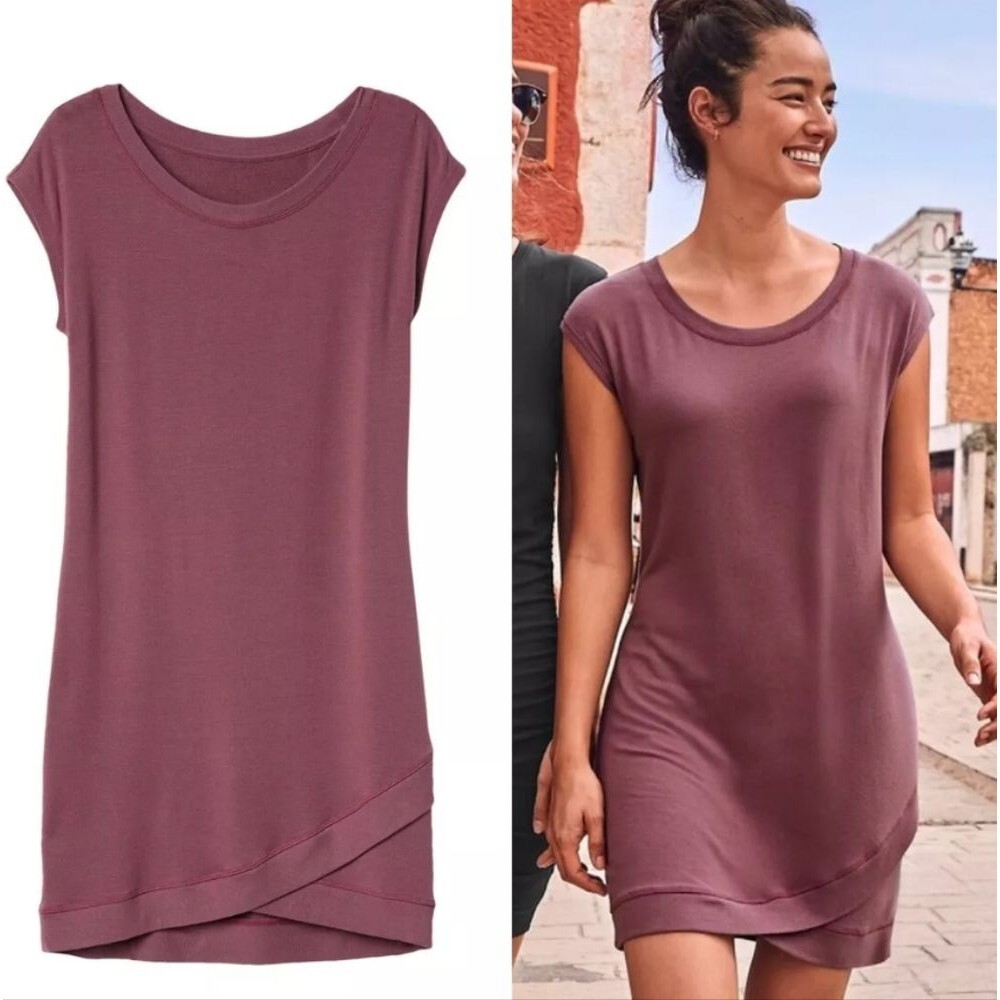 Athleta Rose Pink Beyond Soft Modal Short Sleeve Criss Cross Dress X-Small XS